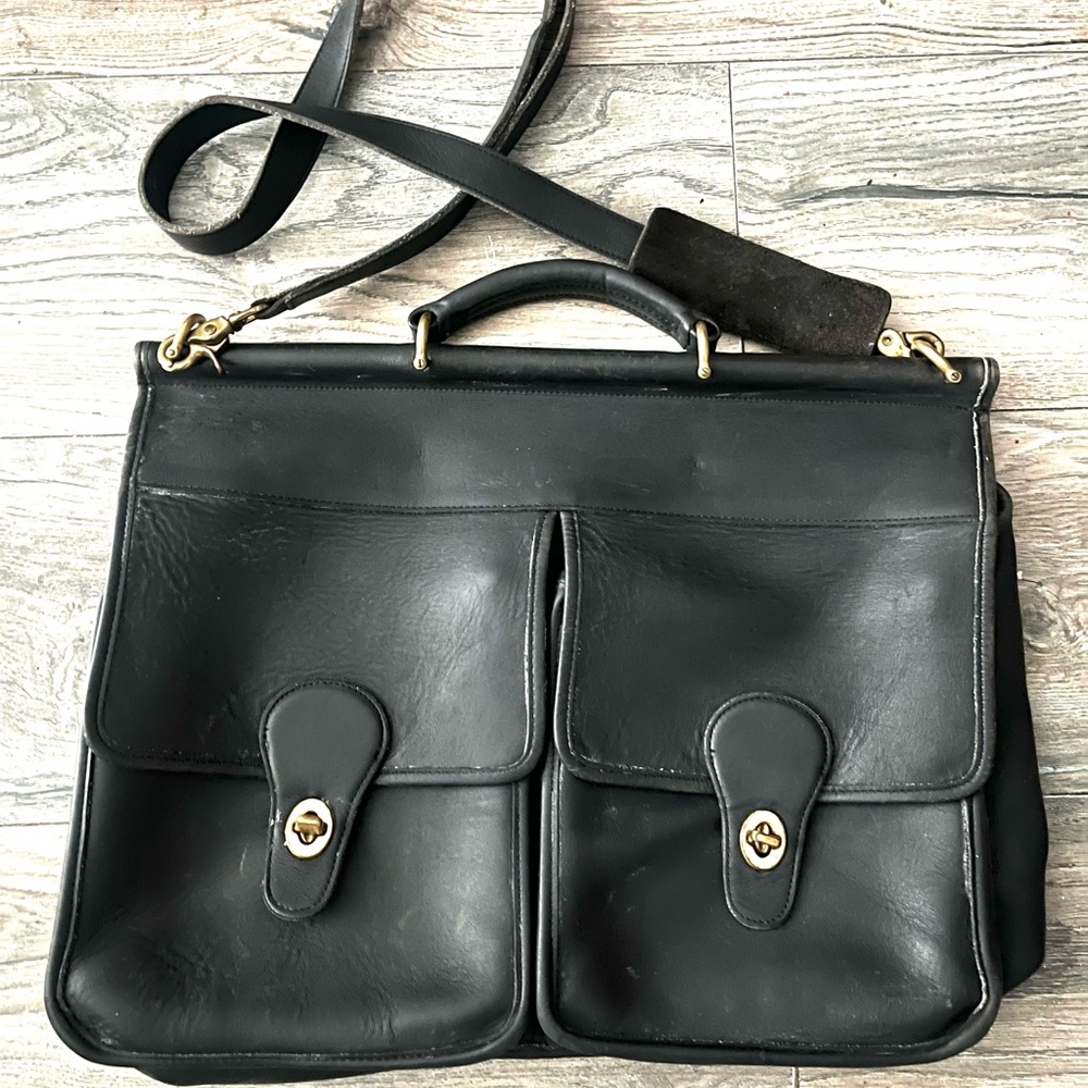Vintage Black Leather COACH briefcase shoulder bag
